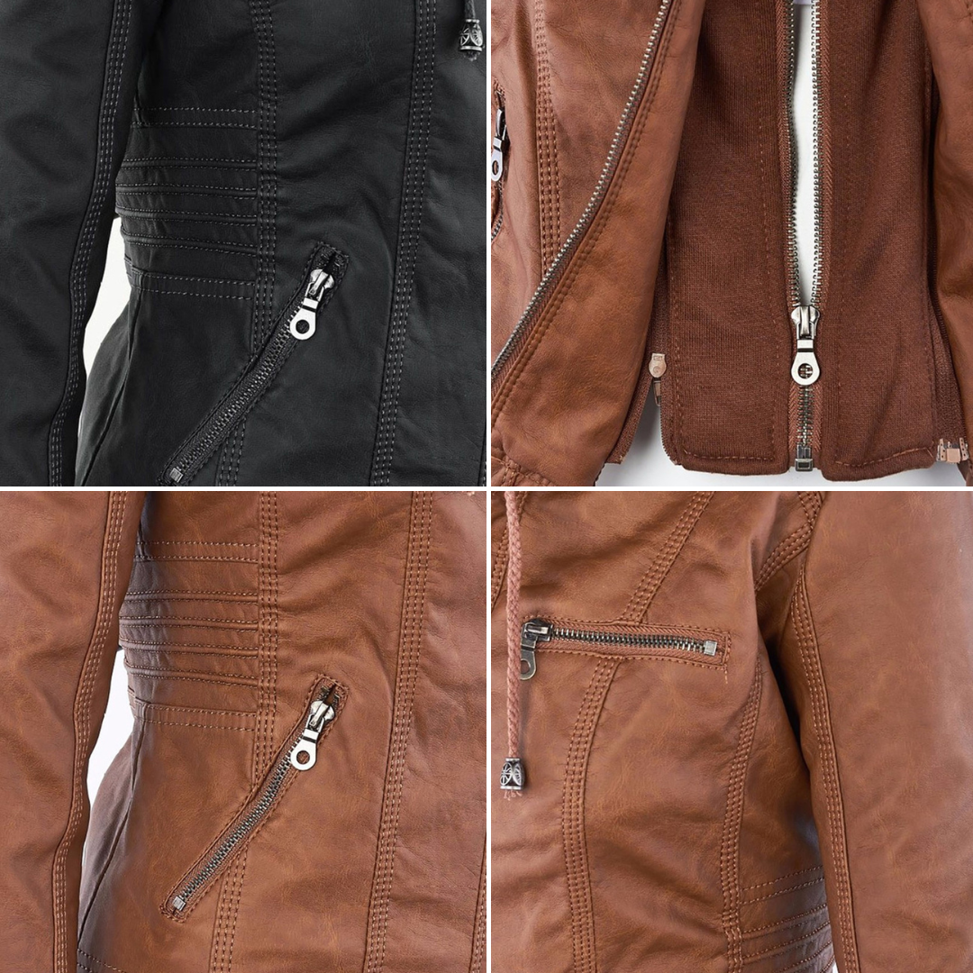 GIULIA™ | Giacca in pelle alla moda con cappuccio